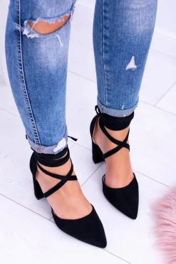 Clearance Boto Czarne Wiązane Czółenka Na Słupku Demmi