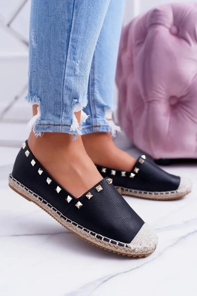 Outlet Boto Czarne Wsuwane Espadryle z Ćwiekami Christiane
