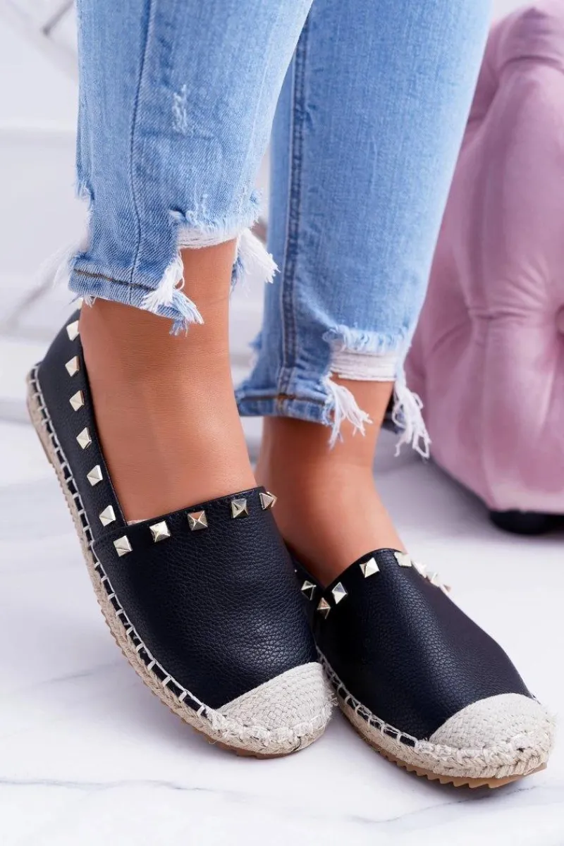 Outlet Boto Czarne Wsuwane Espadryle z Ćwiekami Christiane