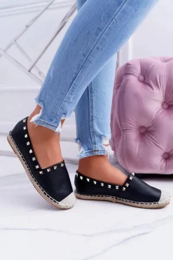 Outlet Boto Czarne Wsuwane Espadryle z Ćwiekami Christiane