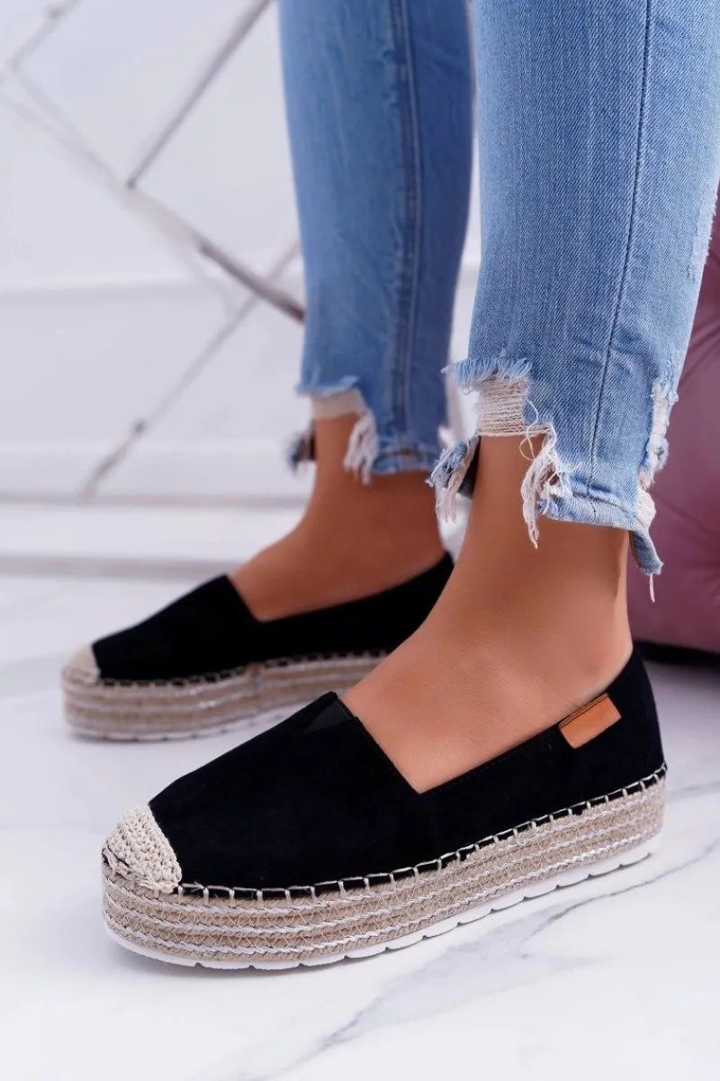 Hot Boto Czarne Wsuwane Zamszowe Espadryle Mariako