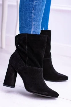 New Czarne Wysokie Zamszowe Botki na Słupku 1857 Damskie Botki Na Słupku|Brązowe I Beżowe Botki