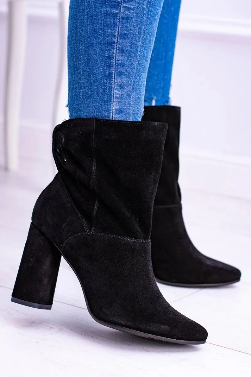 New Czarne Wysokie Zamszowe Botki na Słupku 1857 Damskie Botki Na Słupku|Brązowe I Beżowe Botki