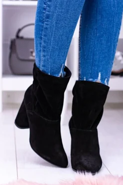 New Czarne Wysokie Zamszowe Botki na Słupku 1857 Damskie Botki Na Słupku|Brązowe I Beżowe Botki