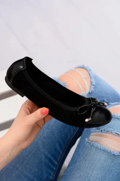 Outlet Boto Czarne Zamszowe Balerinki Z Kokardką Mobi