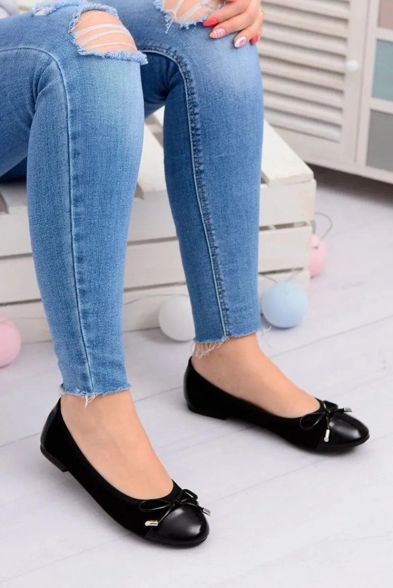 Outlet Boto Czarne Zamszowe Balerinki Z Kokardką Mobi