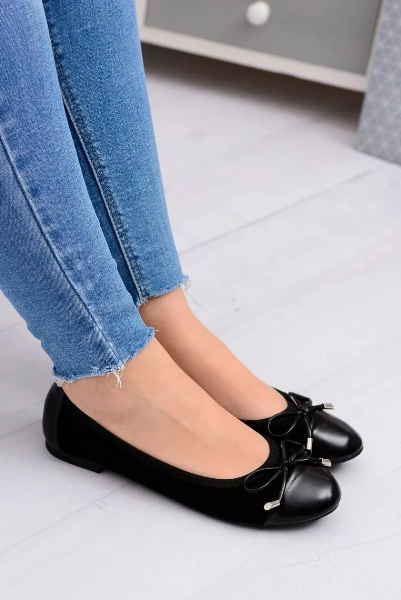Outlet Boto Czarne Zamszowe Balerinki Z Kokardką Mobi