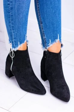 Sale Boto Czarne Zamszowe Botki Na Słupku w Szpic Jonnes