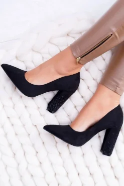 Czółenka Zamszowe|Czółenka Na Słupku>Boto Czarne Zamszowe Czółenka Razor