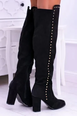 Online Boto Czarne Zamszowe Kozaki Muszkieterki Portoso