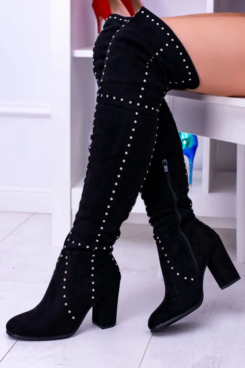 Kozaki Wiosenne|Kozaki Na Obcasie>Boto Czarne Zamszowe Kozaki Za Kolano Muszkieterki Ćwieki Almo