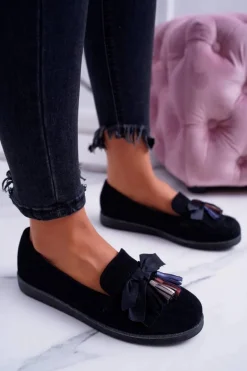 Clearance Boto Czarne Zamszowe Mokasyny Z Frędzlami Ermire