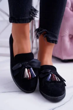 Clearance Boto Czarne Zamszowe Mokasyny Z Frędzlami Ermire