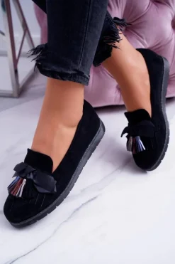 Clearance Boto Czarne Zamszowe Mokasyny Z Frędzlami Ermire