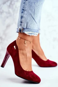 Czółenka Zamszowe|Czółenka Na Słupku>Buty Sergio Leone Czółenka damskie Bordowe Zamszowe Na Słupku Sergio Leone Campbell