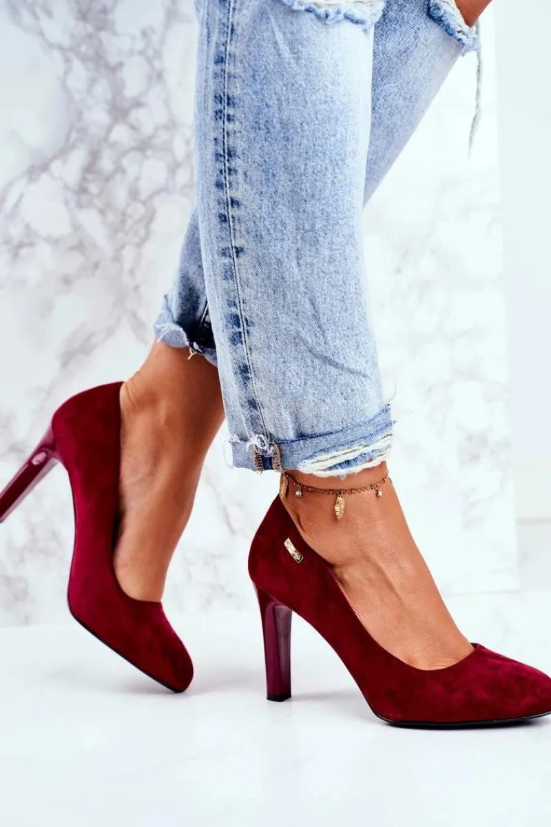 Czółenka Zamszowe|Czółenka Na Słupku>Buty Sergio Leone Czółenka damskie Bordowe Zamszowe Na Słupku Sergio Leone Campbell