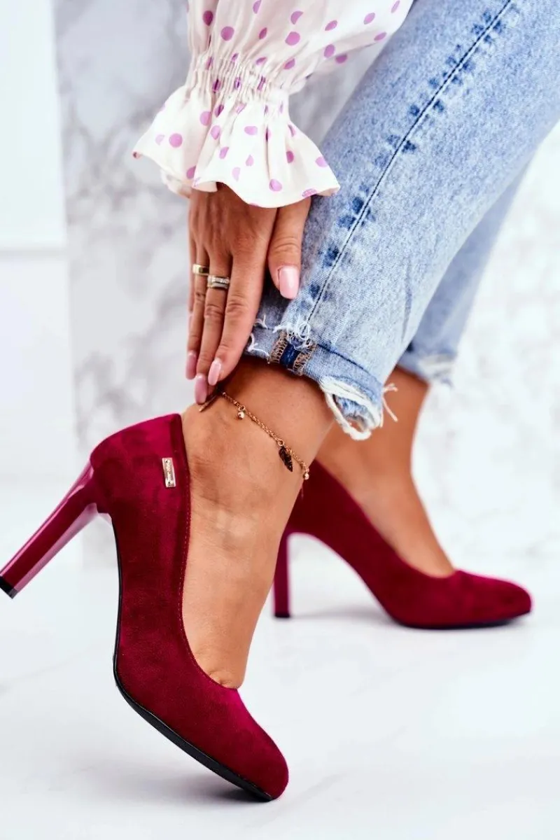 Czółenka Zamszowe|Czółenka Na Słupku>Buty Sergio Leone Czółenka damskie Bordowe Zamszowe Na Słupku Sergio Leone Campbell