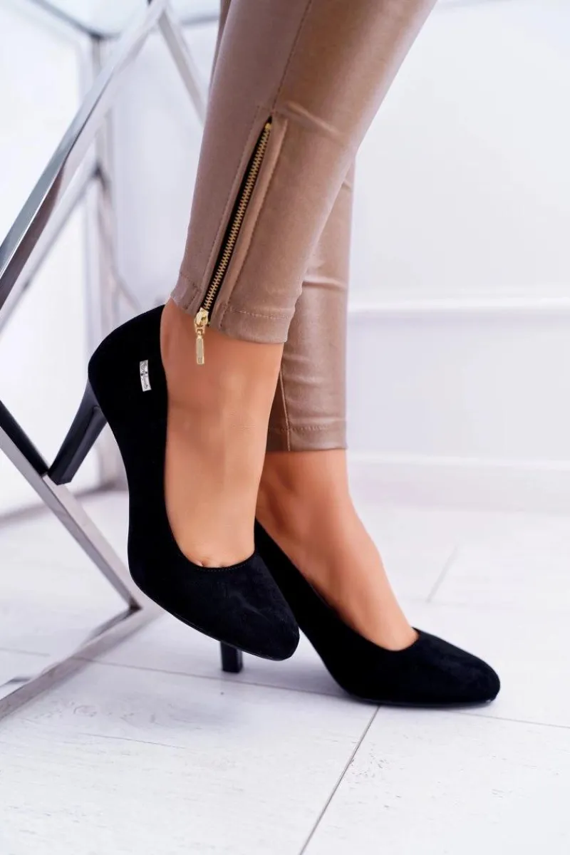 Discount Buty Sergio Leone Czółenka damskie Czarne Na Słupku Zamsz Sergio Leone Campbell