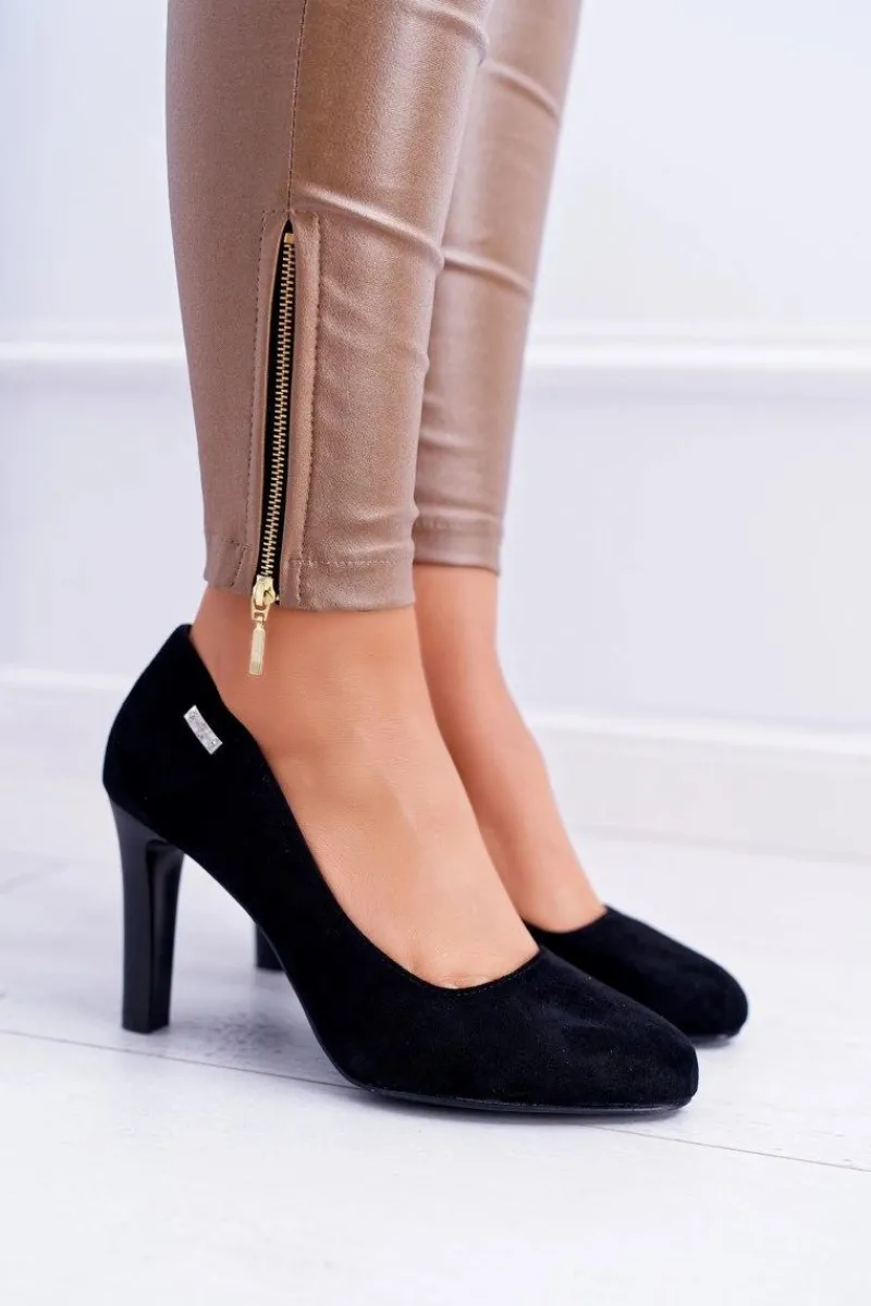 Discount Buty Sergio Leone Czółenka damskie Czarne Na Słupku Zamsz Sergio Leone Campbell