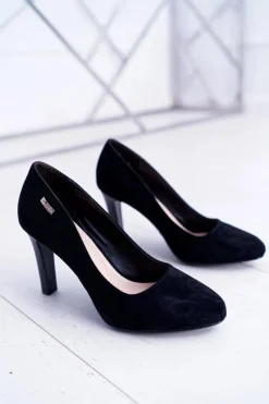 Discount Buty Sergio Leone Czółenka damskie Czarne Na Słupku Zamsz Sergio Leone Campbell