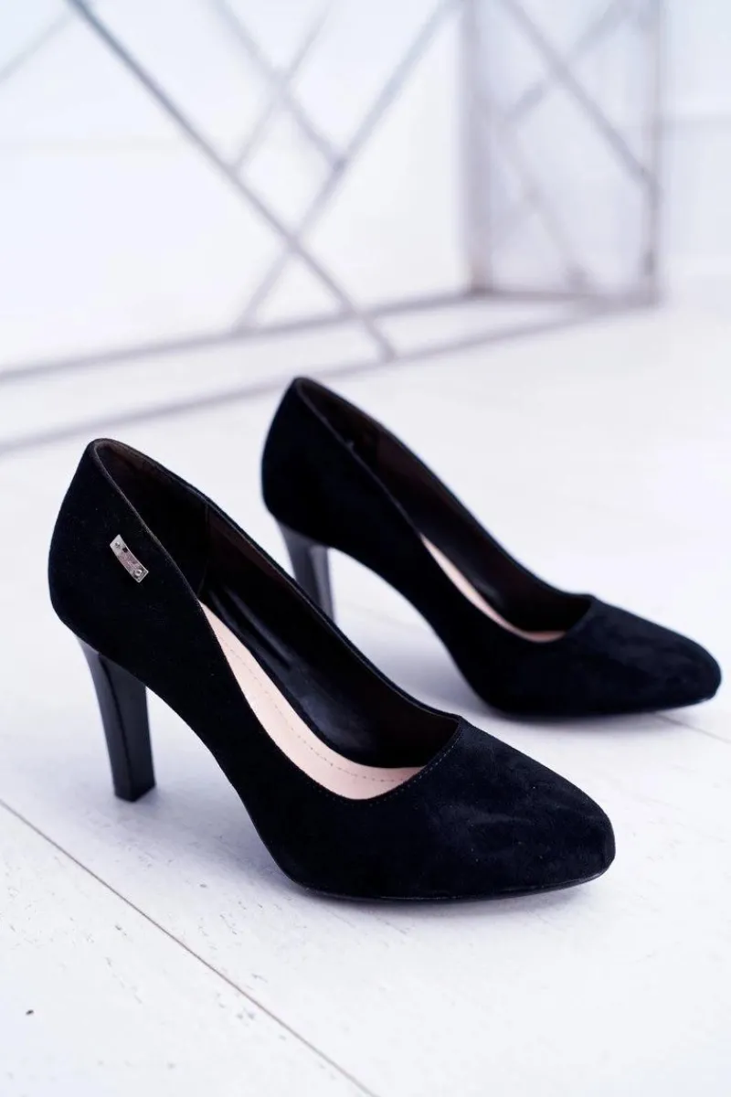 Discount Buty Sergio Leone Czółenka damskie Czarne Na Słupku Zamsz Sergio Leone Campbell