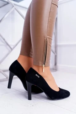 Discount Buty Sergio Leone Czółenka damskie Czarne Na Słupku Zamsz Sergio Leone Campbell