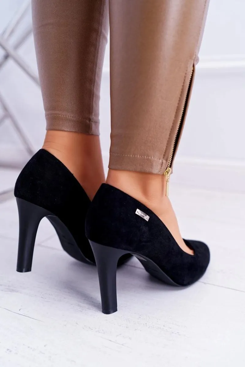 Discount Buty Sergio Leone Czółenka damskie Czarne Na Słupku Zamsz Sergio Leone Campbell