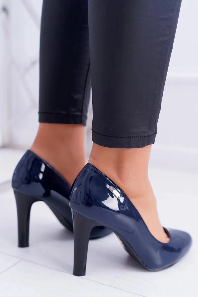 Online Buty Sergio Leone Czółenka damskie Lakierowane Granatowe Na Słupku Sergio Leone Campbell