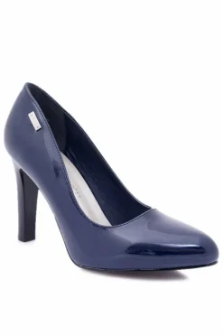 Online Buty Sergio Leone Czółenka damskie Lakierowane Granatowe Na Słupku Sergio Leone Campbell