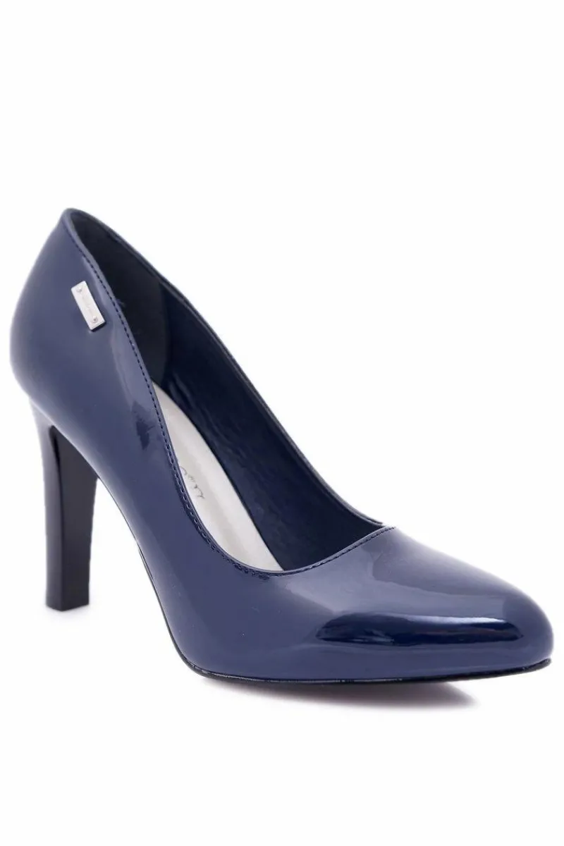 Online Buty Sergio Leone Czółenka damskie Lakierowane Granatowe Na Słupku Sergio Leone Campbell