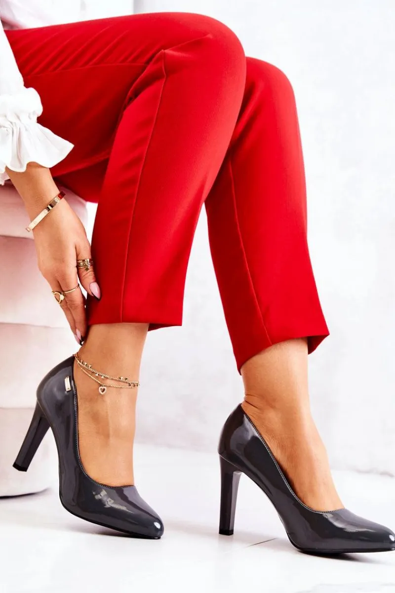 Discount Buty Sergio Leone Czółenka Damskie Lakierowane Na Słupku Ciemnoszare Campbell