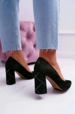 Discount Laura Messi Czółenka Damskie Zamszowe Oliwkowe 2050 Zielony