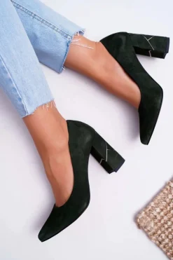 Discount Laura Messi Czółenka Damskie Zamszowe Oliwkowe 2050 Zielony