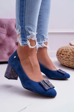 Best Maciejka Czółenka Damskie Zamszowe Granatowe 3356A-17/00-1