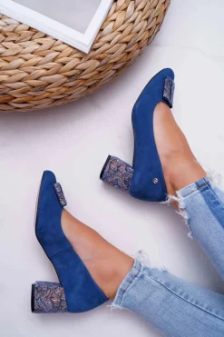 Best Maciejka Czółenka Damskie Zamszowe Granatowe 3356A-17/00-1