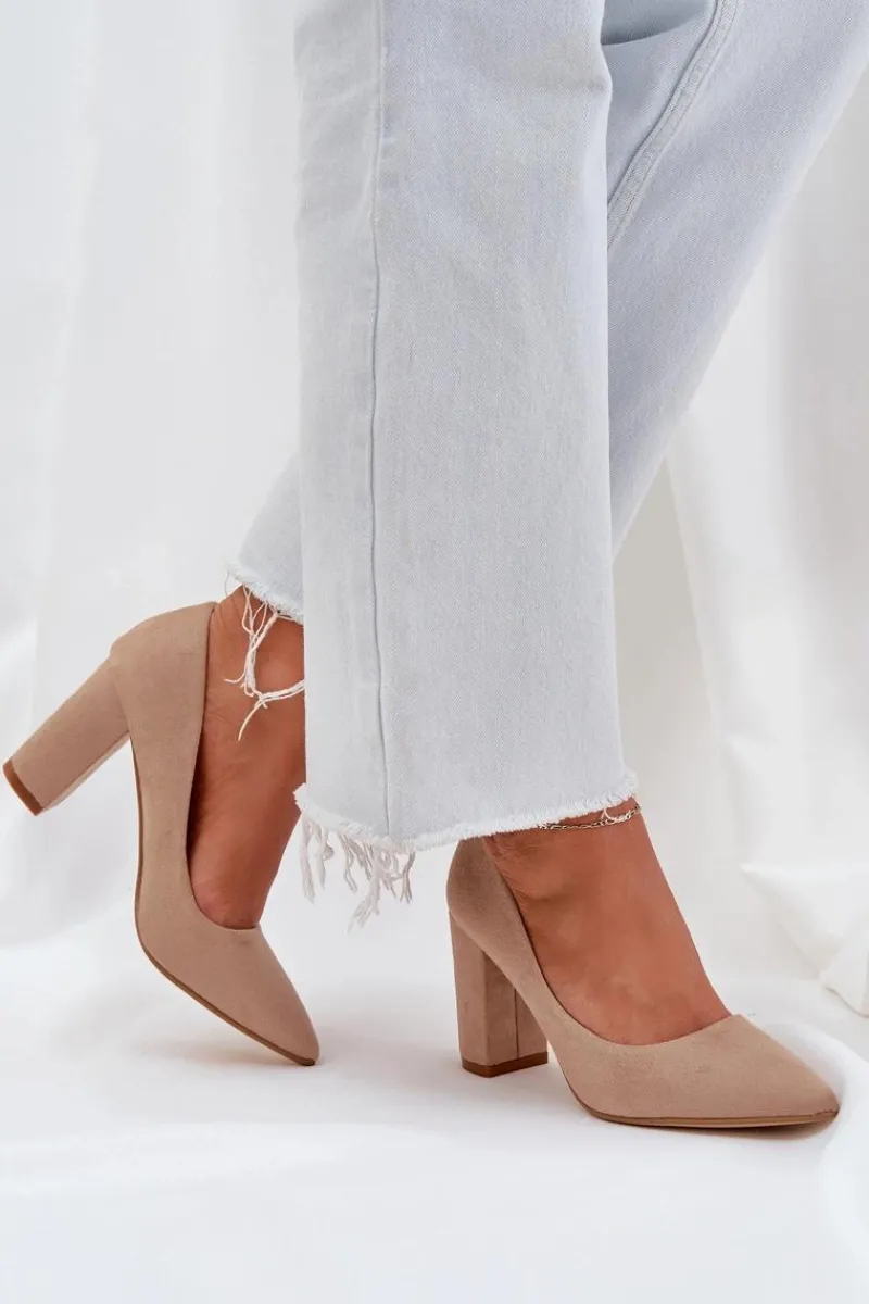 Online Czółenka Damskie Na Słupku Eko Zamszowe Ciemnobeżowe Florena Damskie Czółenka Zamszowe|Czółenka Na Słupku