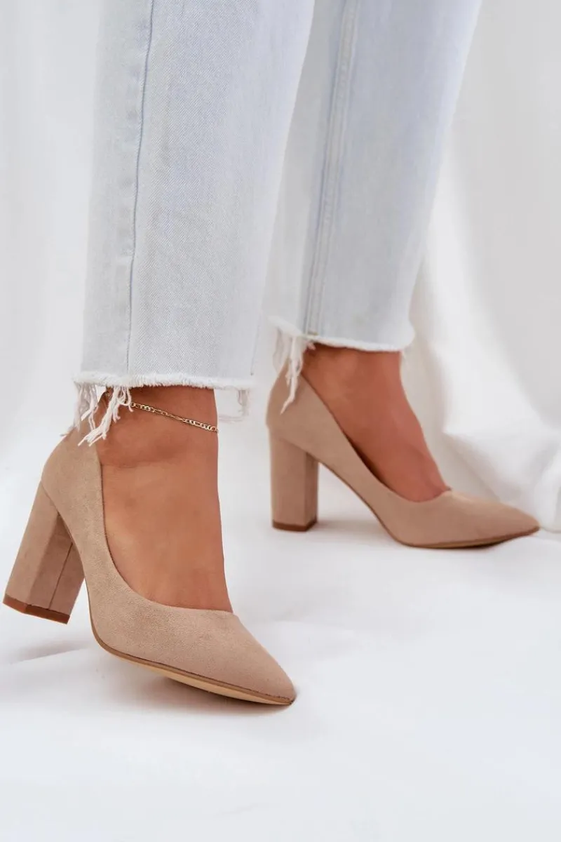 Online Czółenka Damskie Na Słupku Eko Zamszowe Ciemnobeżowe Florena Damskie Czółenka Zamszowe|Czółenka Na Słupku