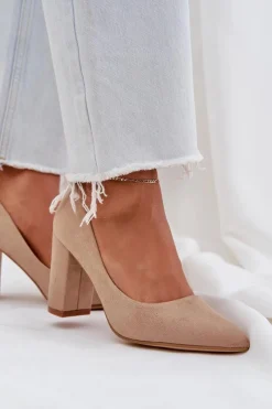 Online Czółenka Damskie Na Słupku Eko Zamszowe Ciemnobeżowe Florena Damskie Czółenka Zamszowe|Czółenka Na Słupku