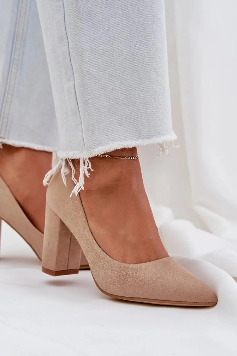 Online Czółenka Damskie Na Słupku Eko Zamszowe Ciemnobeżowe Florena Damskie Czółenka Zamszowe|Czółenka Na Słupku