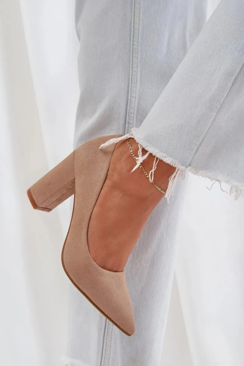 Online Czółenka Damskie Na Słupku Eko Zamszowe Ciemnobeżowe Florena Damskie Czółenka Zamszowe|Czółenka Na Słupku