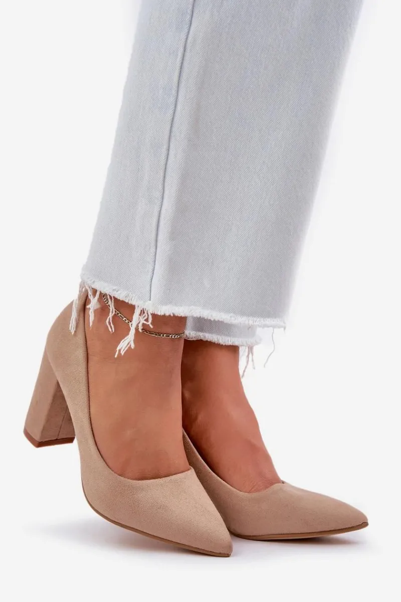 Online Czółenka Damskie Na Słupku Eko Zamszowe Ciemnobeżowe Florena Damskie Czółenka Zamszowe|Czółenka Na Słupku