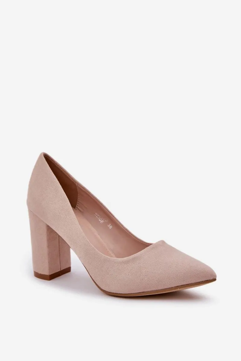 Outlet Boto Czółenka Damskie Na Słupku Eko Zamszowe Beżowe Florena Beżowy