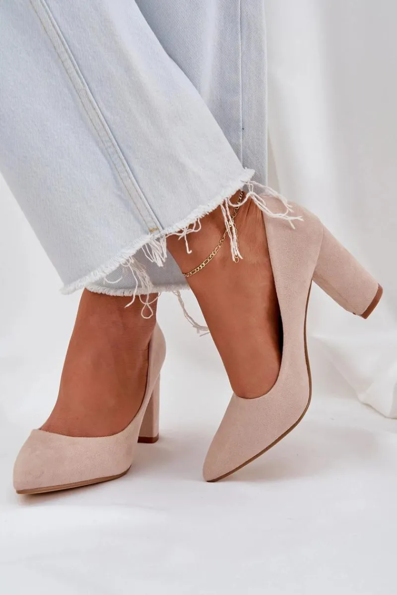 Outlet Boto Czółenka Damskie Na Słupku Eko Zamszowe Beżowe Florena Beżowy