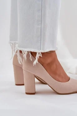 Outlet Boto Czółenka Damskie Na Słupku Eko Zamszowe Beżowe Florena Beżowy