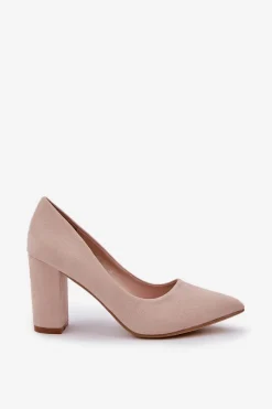 Outlet Boto Czółenka Damskie Na Słupku Eko Zamszowe Beżowe Florena Beżowy