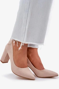 Outlet Boto Czółenka Damskie Na Słupku Eko Zamszowe Beżowe Florena Beżowy