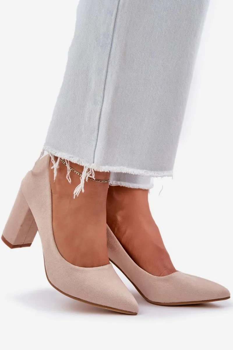 Outlet Boto Czółenka Damskie Na Słupku Eko Zamszowe Beżowe Florena Beżowy