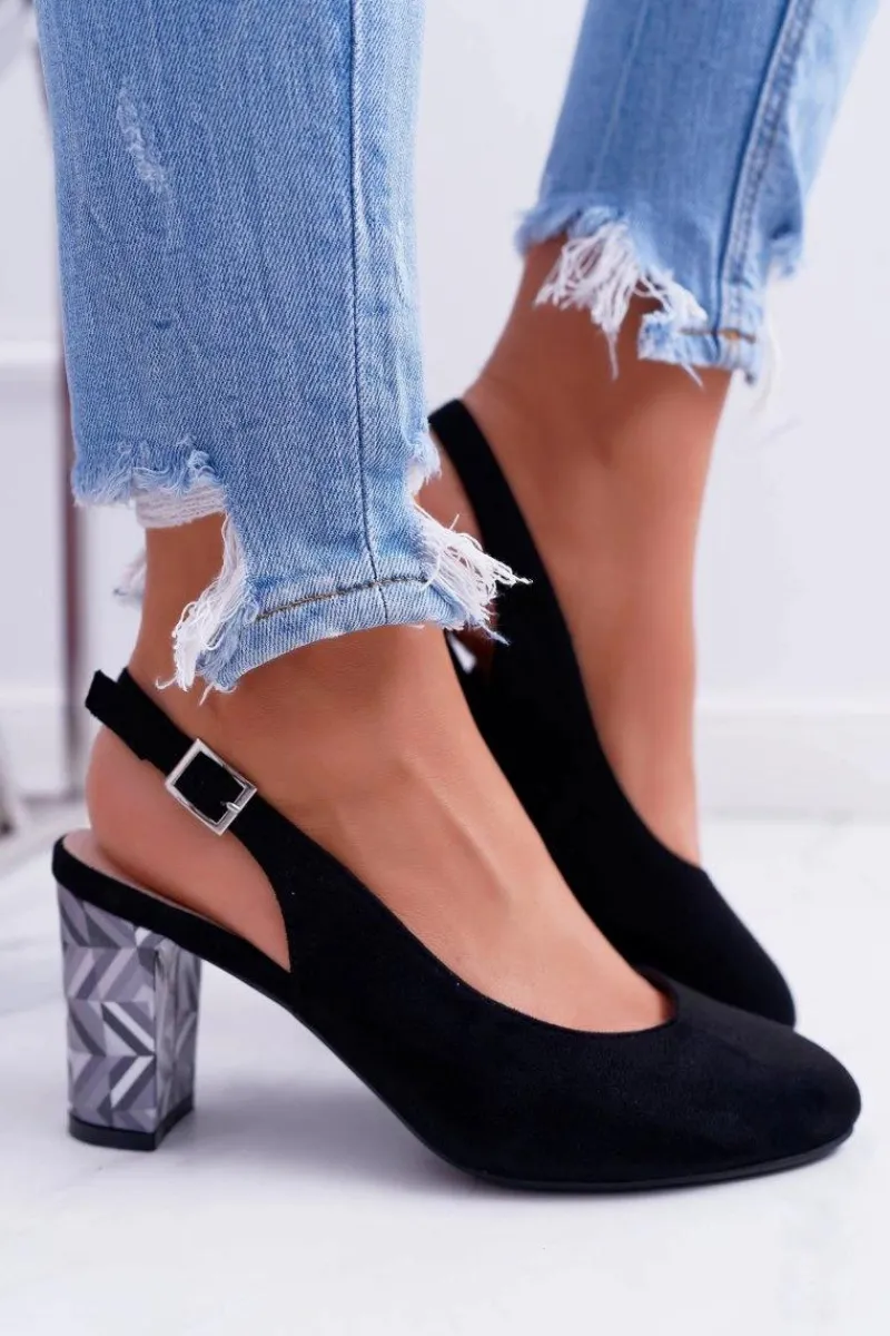 Best Buty Sergio Leone Czółenka Damskie Na Słupku Galanterki Sergio Leone SK788 Czarne Lati