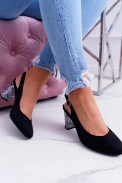 Best Buty Sergio Leone Czółenka Damskie Na Słupku Galanterki Sergio Leone SK788 Czarne Lati