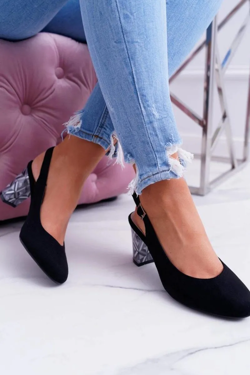 Best Buty Sergio Leone Czółenka Damskie Na Słupku Galanterki Sergio Leone SK788 Czarne Lati